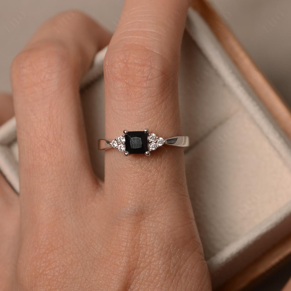 Princess Cut Black Stone Petite Ring - LUO Jewelry