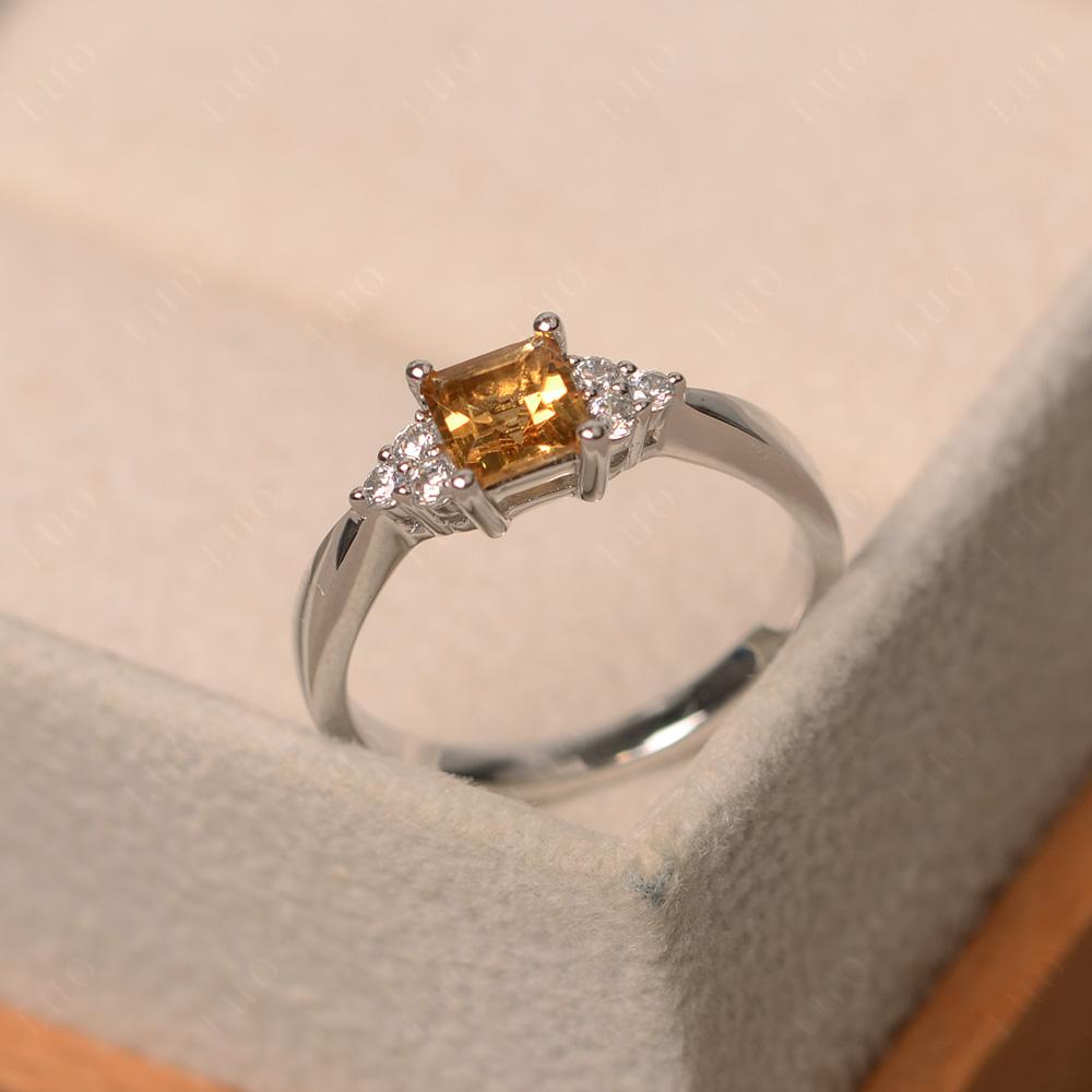 Square Cut Citrine Engagement Ring Silver - LUO Jewelry