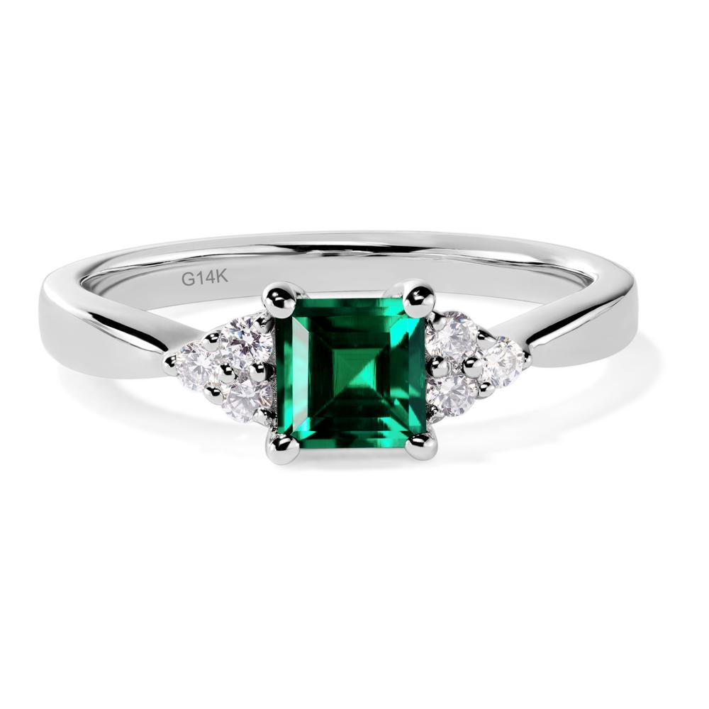 Square Cut Lab Emerald Petite Ring - LUO Jewelry #metal_14k white gold