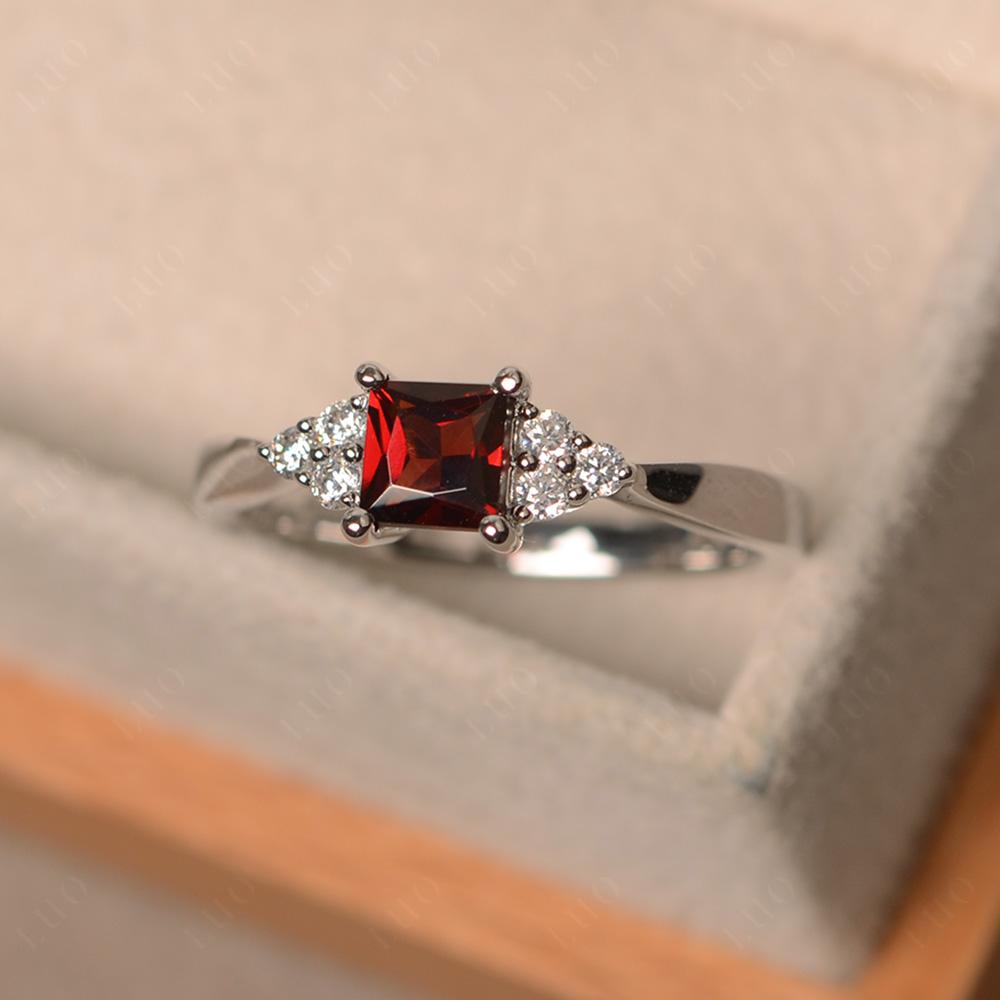 Princess Cut Garnet Engagement Ring Silver - LUO Jewelry