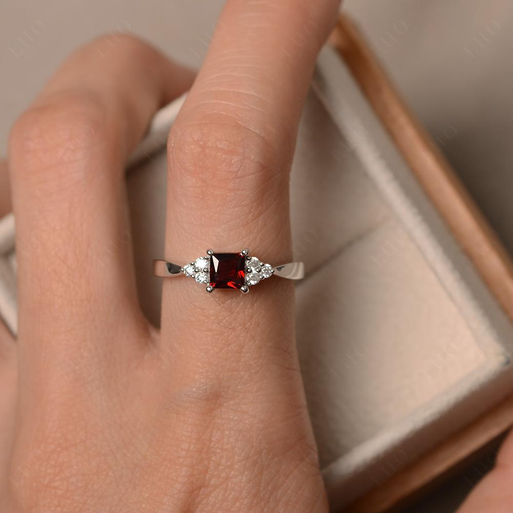 Princess Cut Garnet Petite Ring - LUO Jewelry