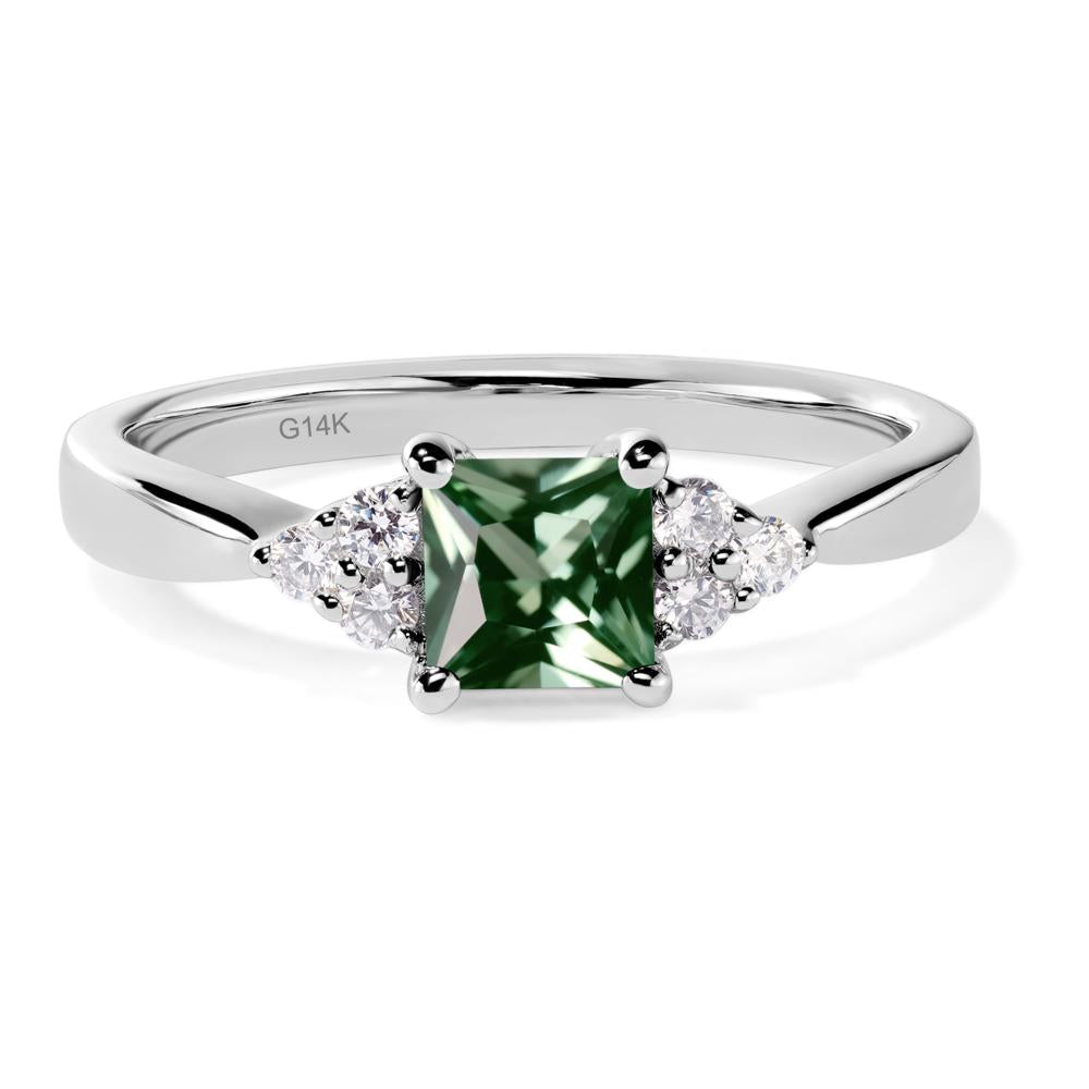 Princess Cut Green Sapphire Petite Ring - LUO Jewelry #metal_14k white gold