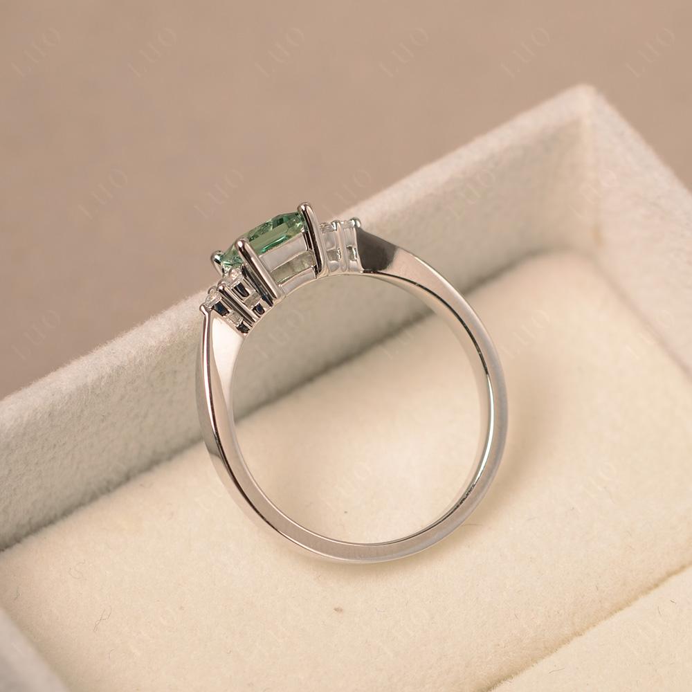 Princess Cut Green Sapphire Engagement Ring Silver - LUO Jewelry