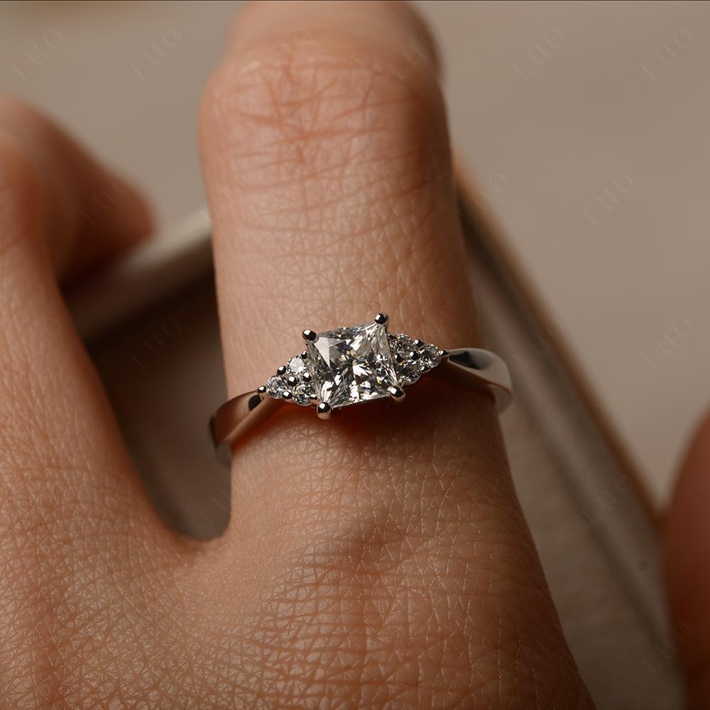 Princess Cut Moissanite Engagement Ring Silver - LUO Jewelry