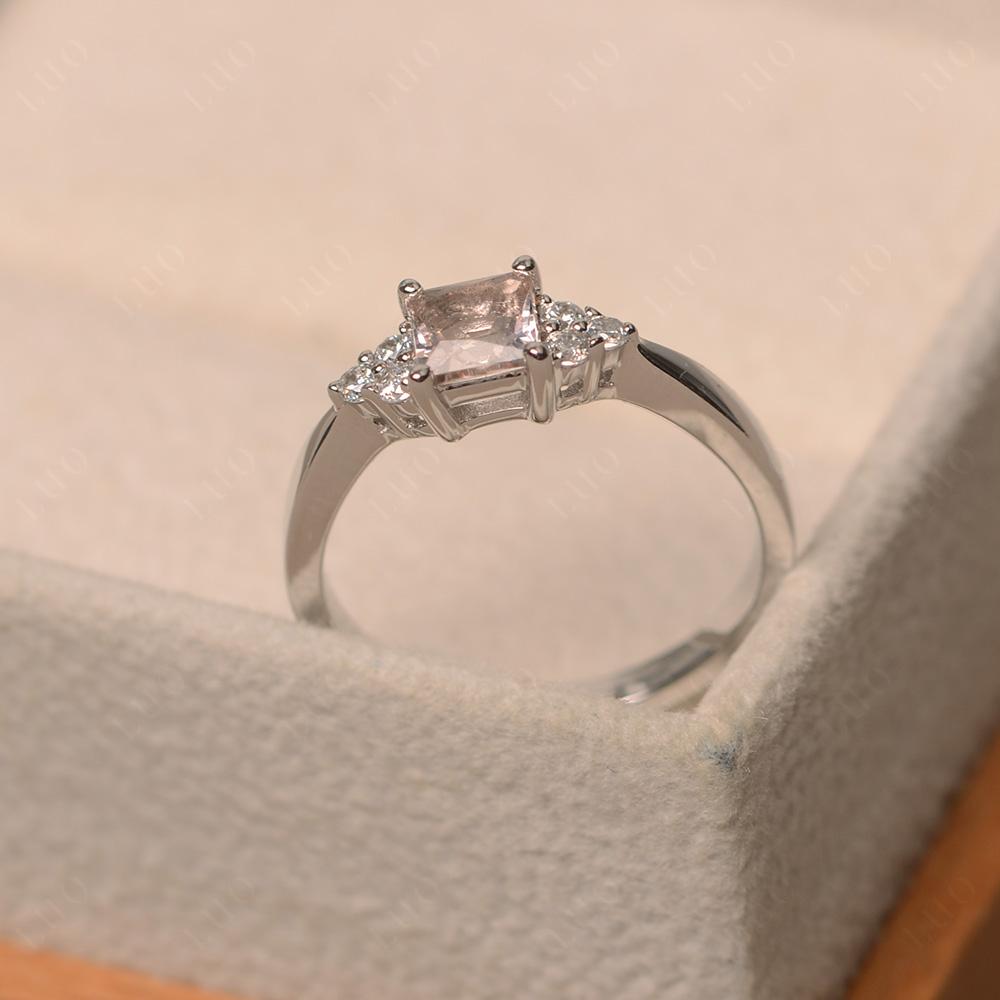 Princess Cut Morganite Engagement Ring Silver - LUO Jewelry