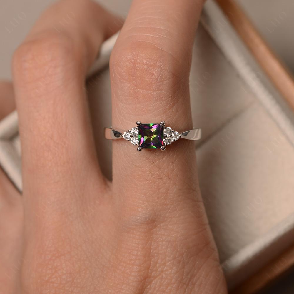 Princess Cut Mystic Topaz Engagement Ring Silver - LUO Jewelry