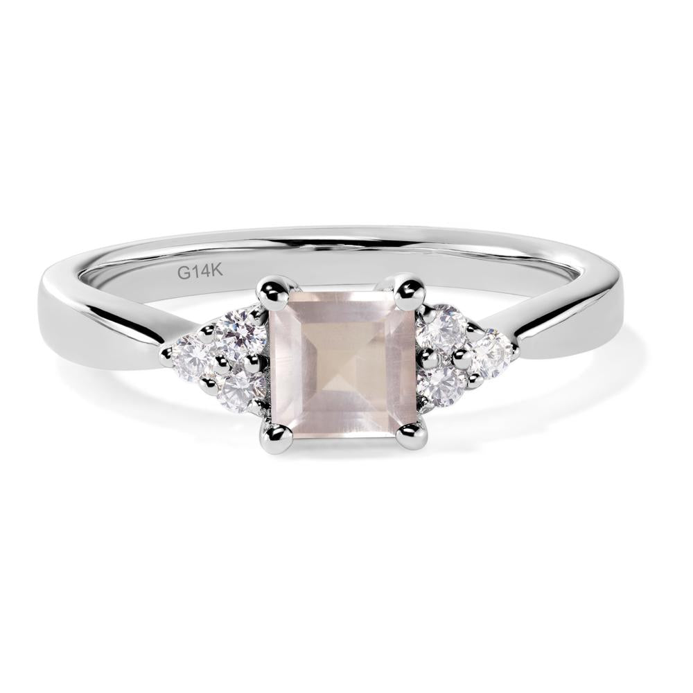 Square Cut Rose Quartz Petite Ring - LUO Jewelry #metal_14k white gold