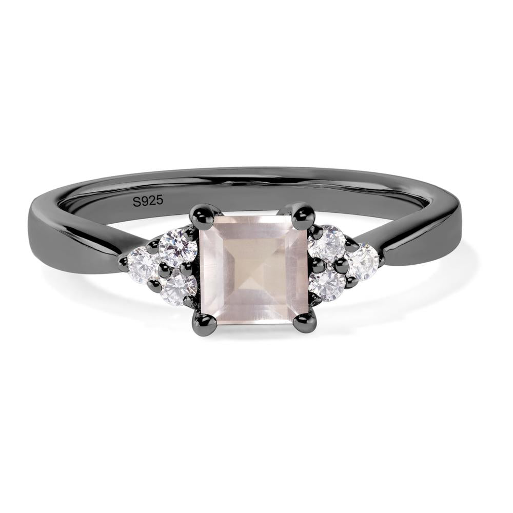 Square Cut Rose Quartz Petite Ring - LUO Jewelry #metal_black finish sterling silver