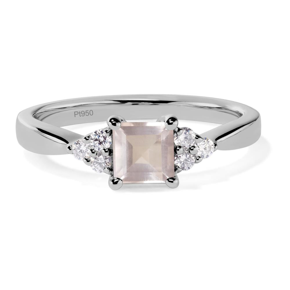 Square Cut Rose Quartz Petite Ring - LUO Jewelry #metal_platinum