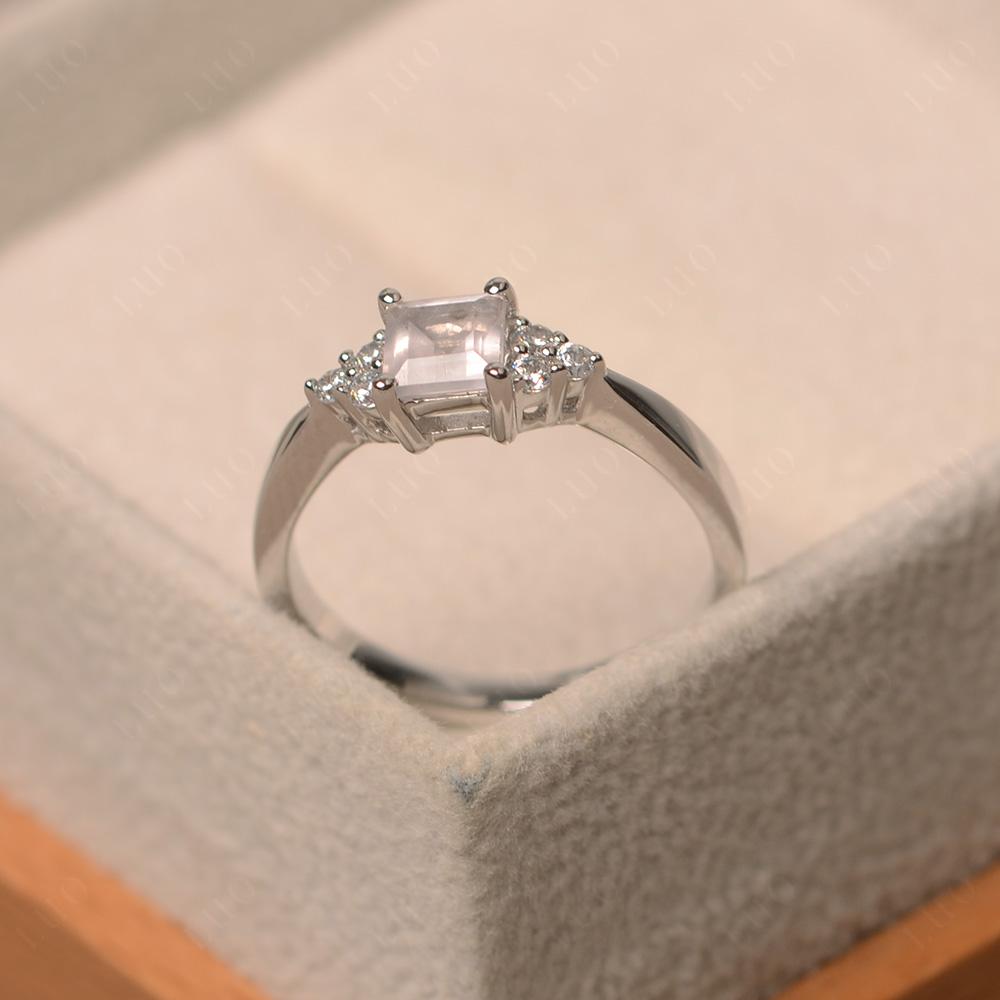 Square Cut Rose Quartz Engagement Ring Silver - LUO Jewelry