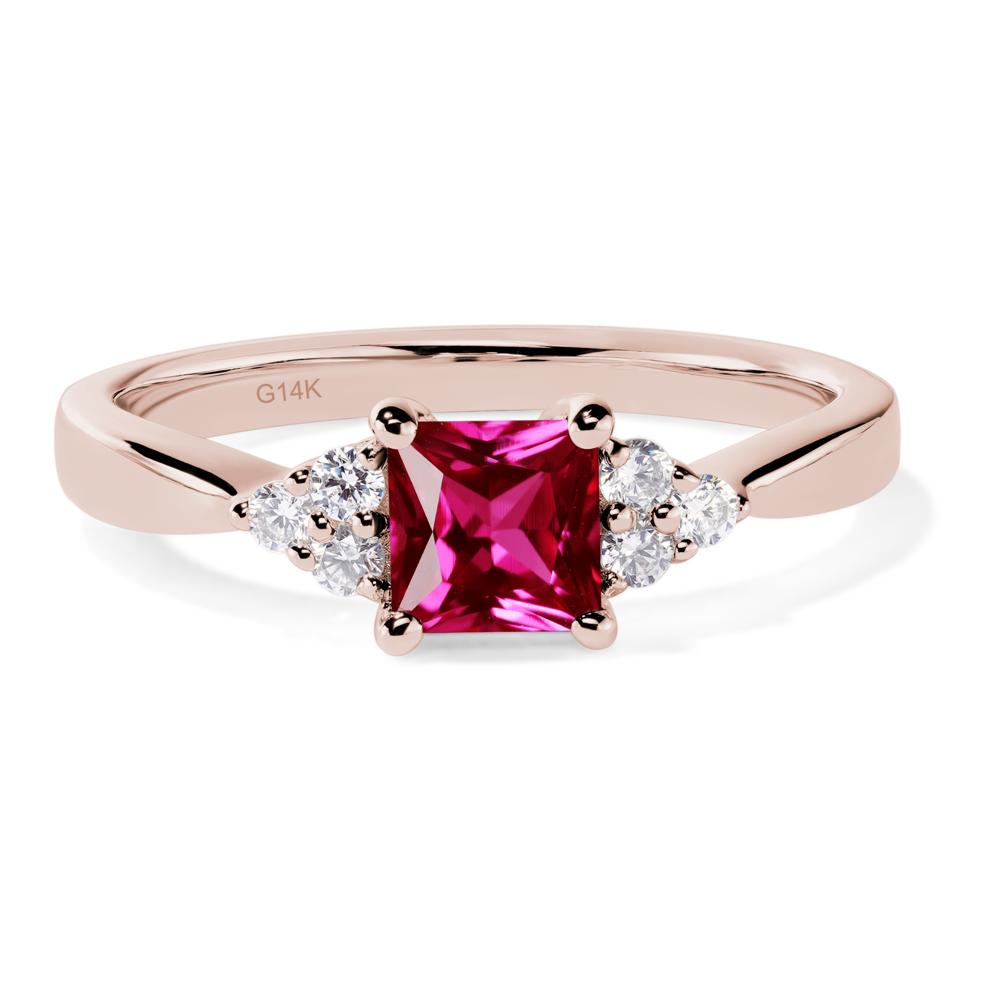 Princess Cut Lab Ruby Petite Ring - LUO Jewelry #metal_14k rose gold