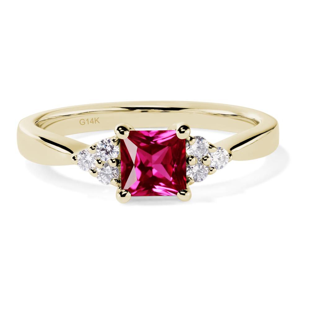 Princess Cut Lab Ruby Petite Ring - LUO Jewelry #metal_14k yellow gold