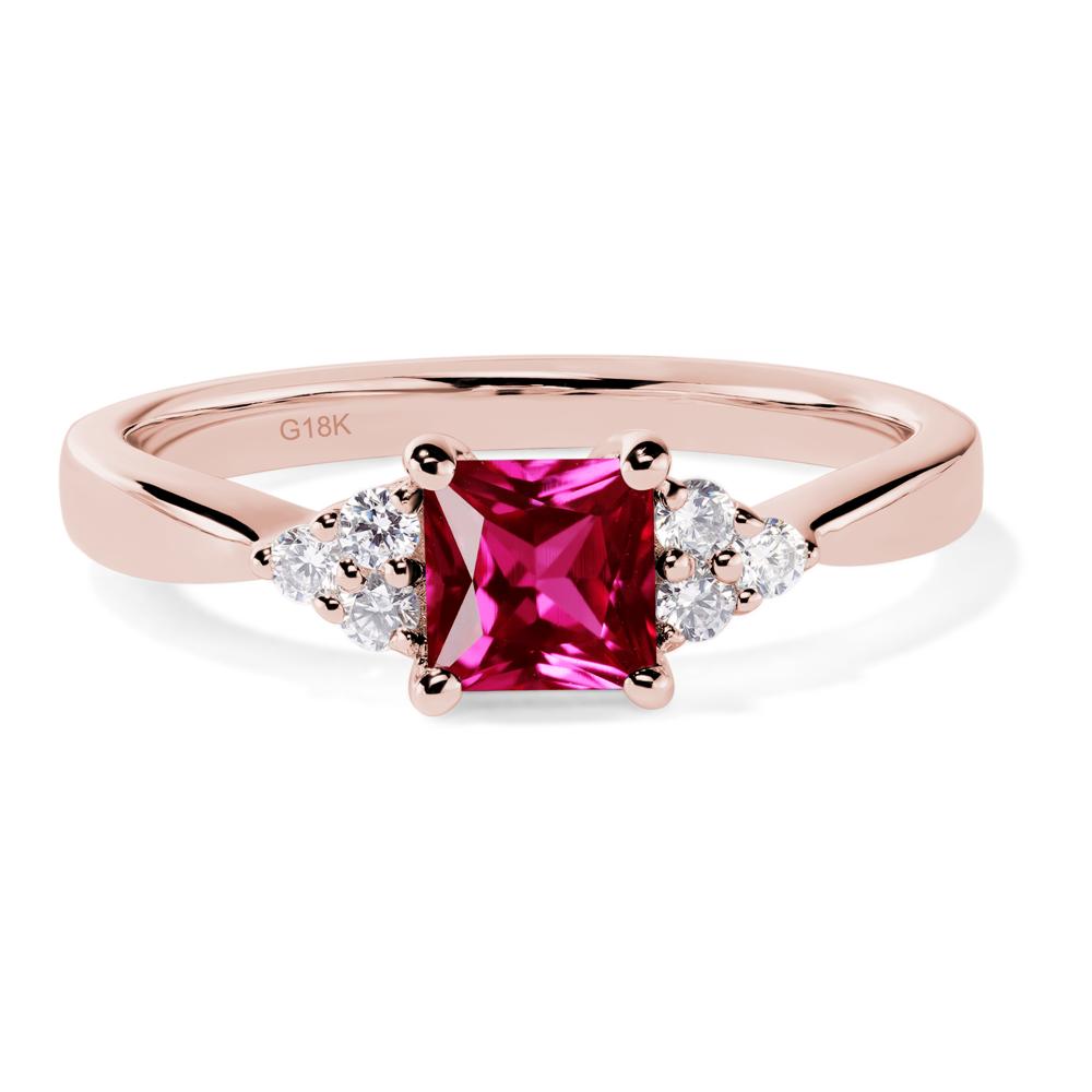 Princess Cut Lab Ruby Petite Ring - LUO Jewelry #metal_18k rose gold