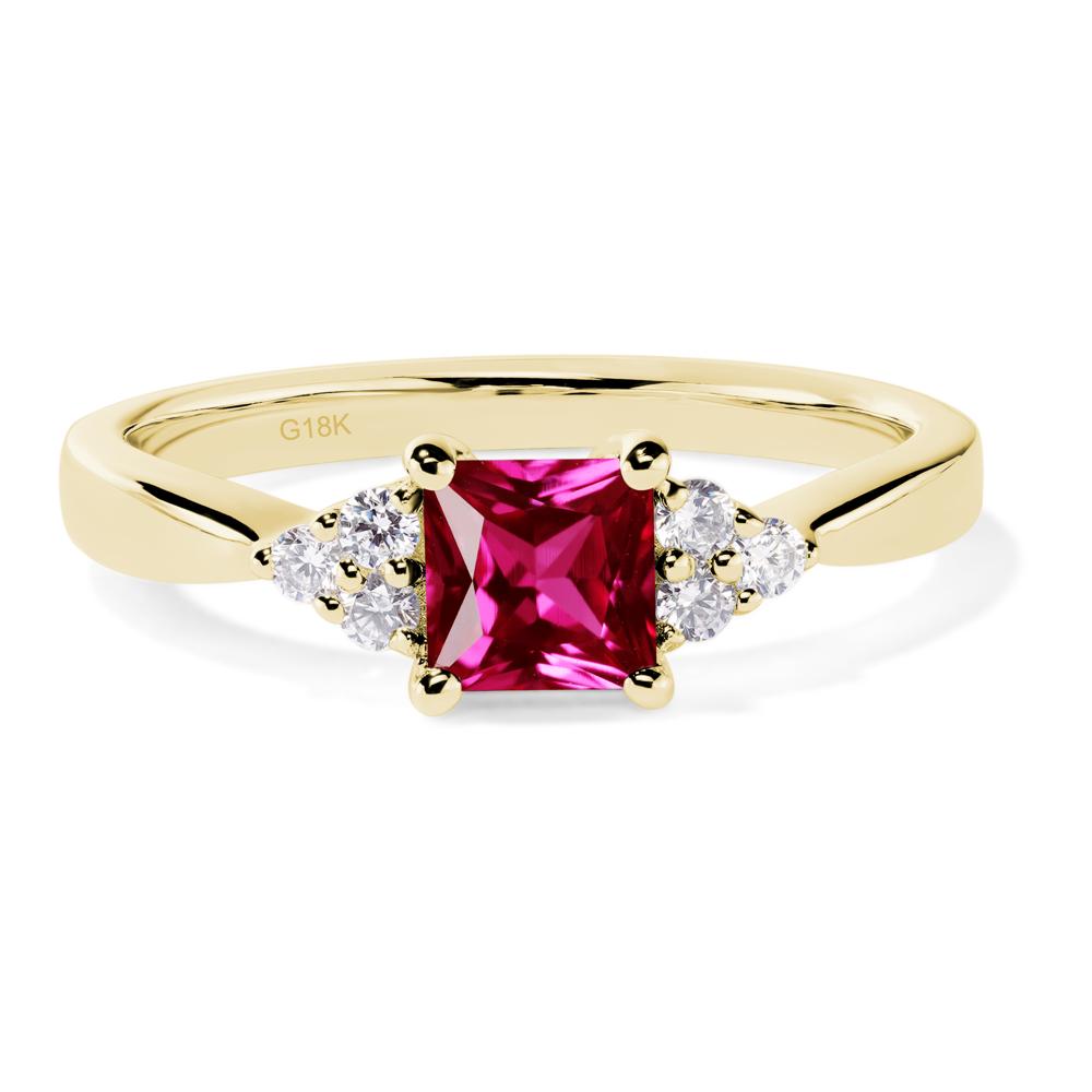 Princess Cut Lab Ruby Petite Ring - LUO Jewelry #metal_18k yellow gold