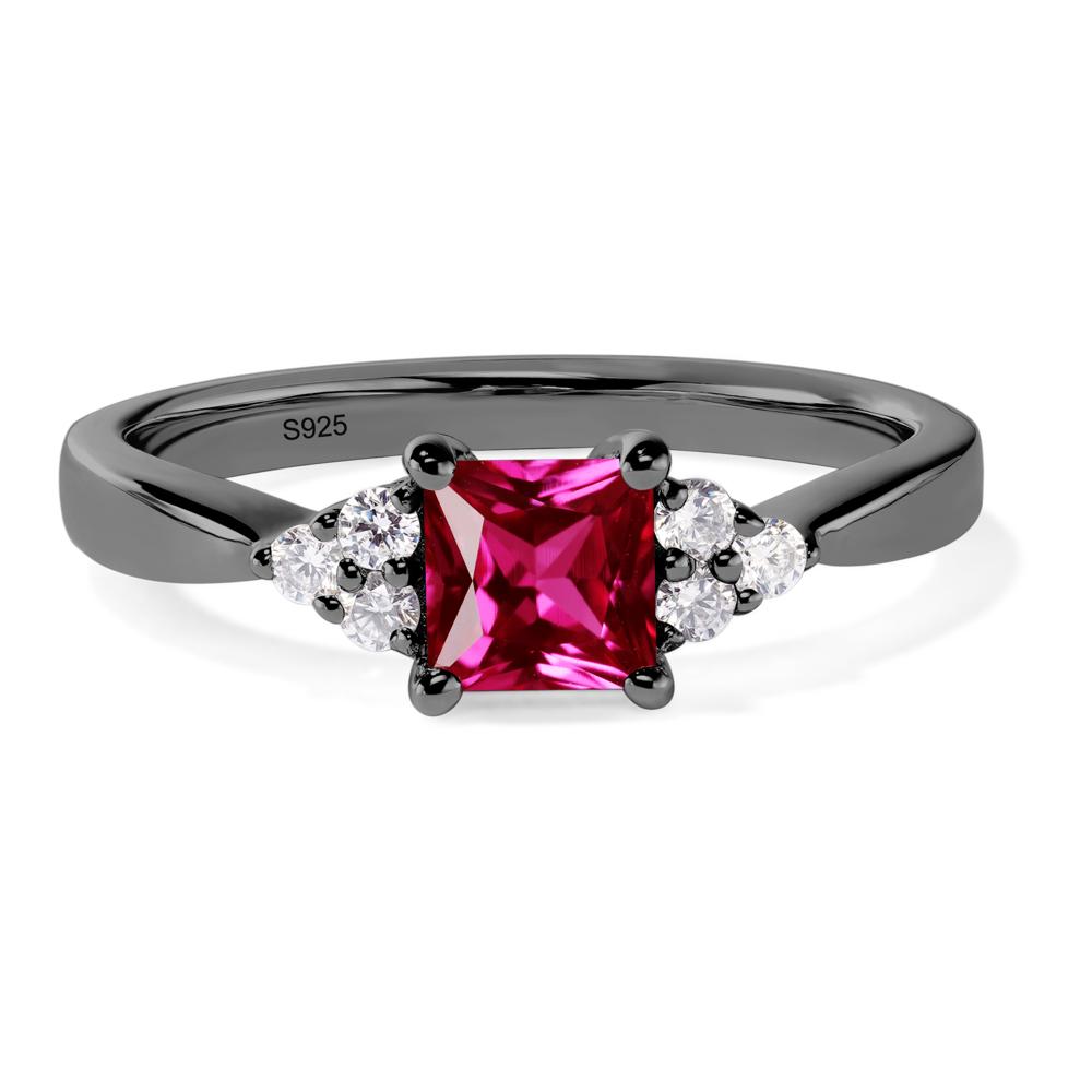 Princess Cut Lab Ruby Petite Ring - LUO Jewelry #metal_black finish sterling silver