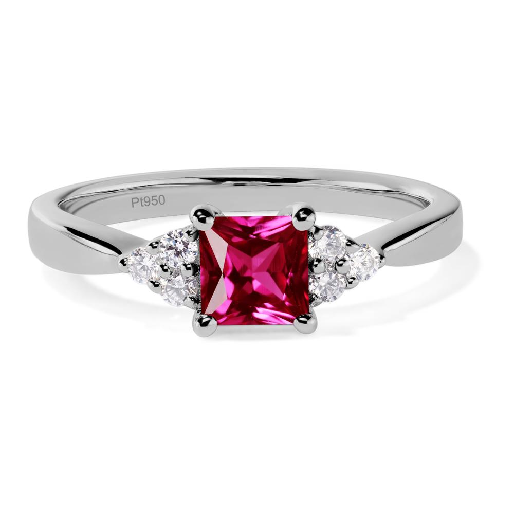 Princess Cut Lab Ruby Petite Ring - LUO Jewelry #metal_platinum