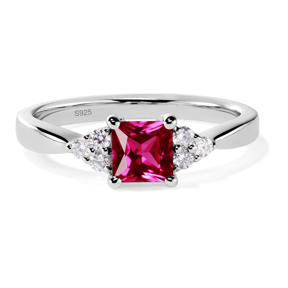 Princess Cut Lab Ruby Petite Ring - LUO Jewelry #metal_sterling silver