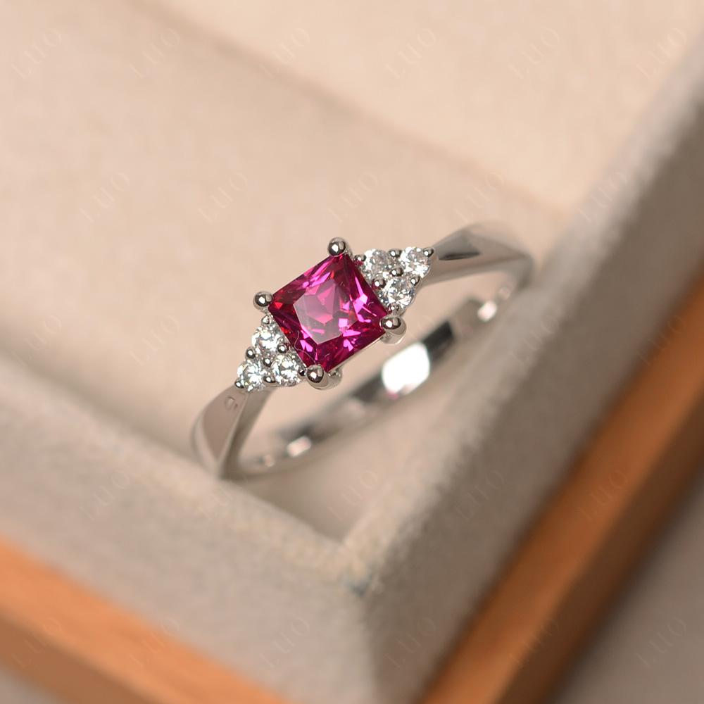 Princess Cut Ruby Engagement Ring Silver - LUO Jewelry