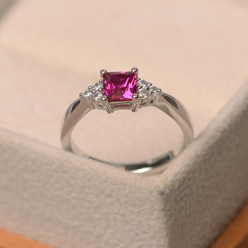 Princess Cut Lab Ruby Petite Ring - LUO Jewelry