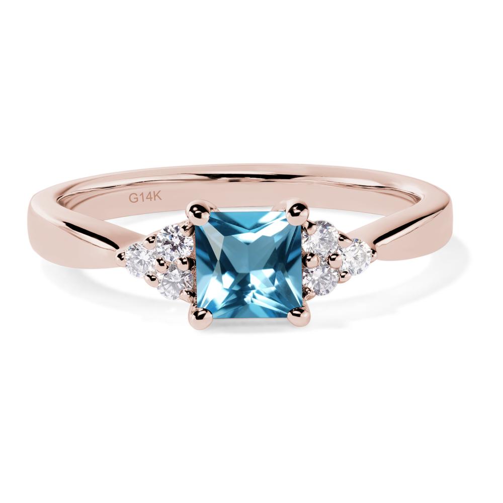 Princess Cut Swiss Blue Topaz Petite Ring - LUO Jewelry #metal_14k rose gold