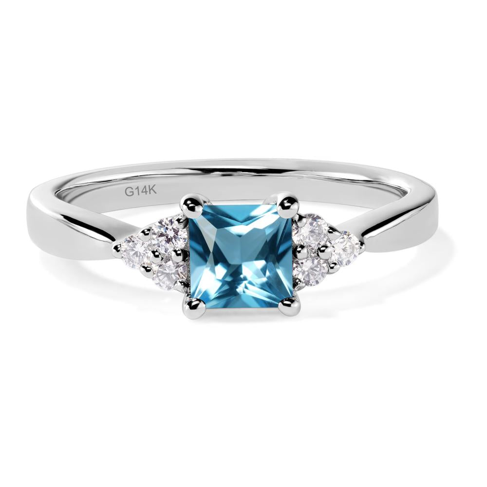 Princess Cut Swiss Blue Topaz Petite Ring - LUO Jewelry #metal_14k white gold