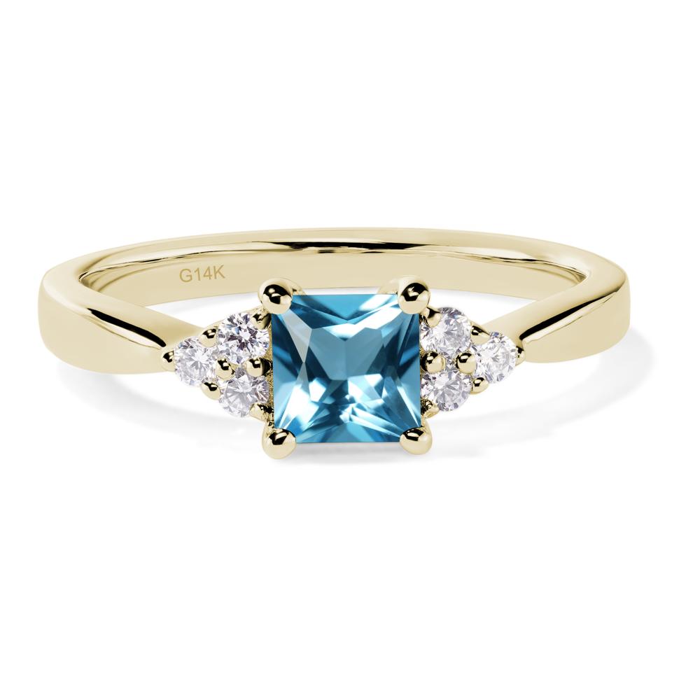 Princess Cut Swiss Blue Topaz Petite Ring - LUO Jewelry #metal_14k yellow gold