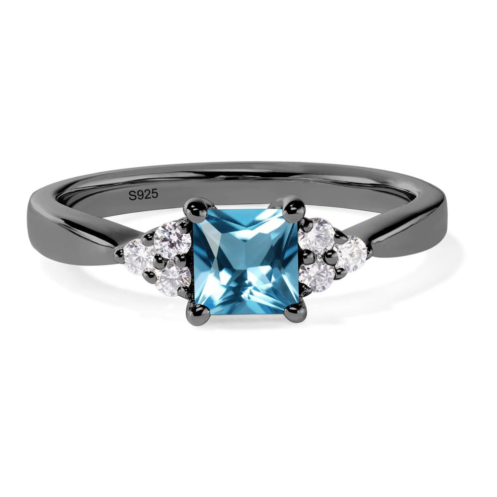 Princess Cut Swiss Blue Topaz Petite Ring - LUO Jewelry #metal_black finish sterling silver
