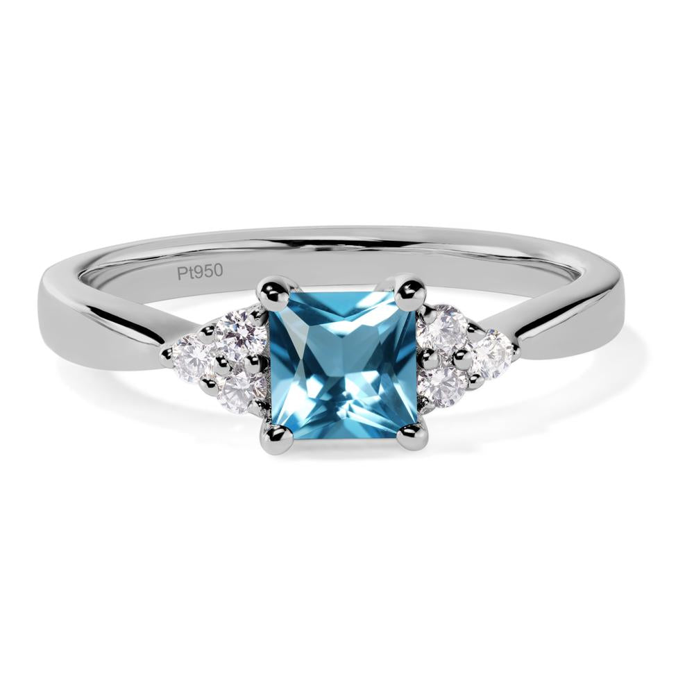 Princess Cut Swiss Blue Topaz Petite Ring - LUO Jewelry #metal_platinum