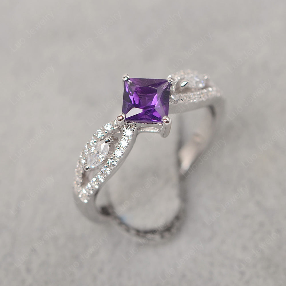 Vintage Princess Cut Amethyst Ring Rose Gold - LUO Jewelry
