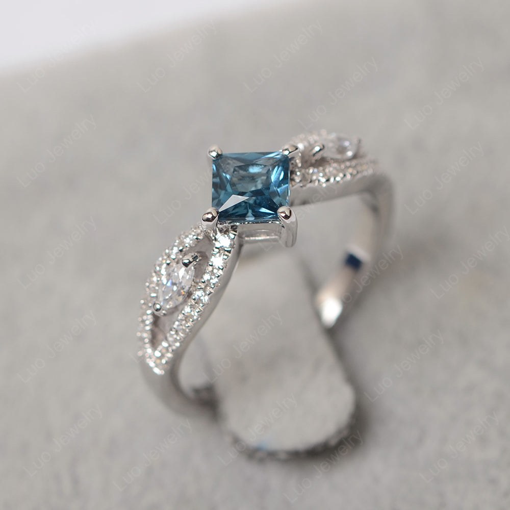 Vintage Princess Cut London Blue Topaz Ring Rose Gold - LUO Jewelry