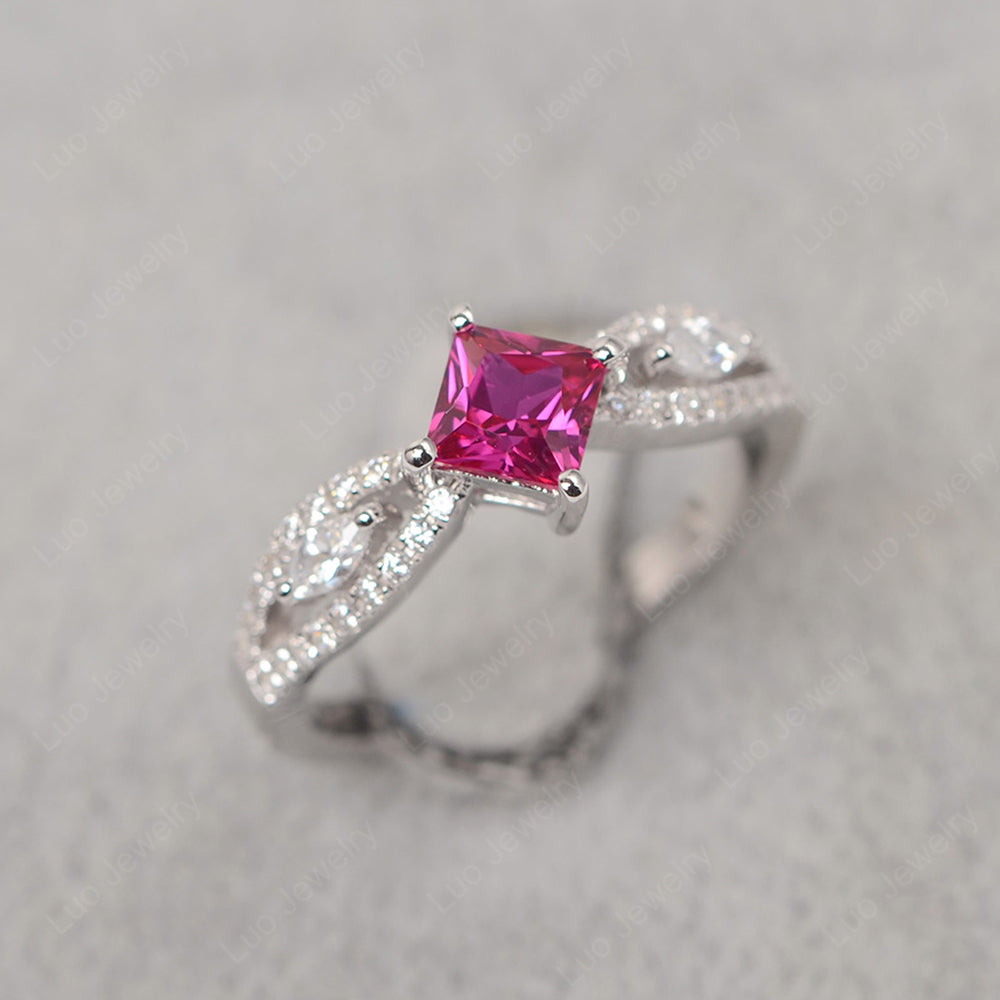 Vintage Princess Cut Ruby Ring Rose Gold - LUO Jewelry