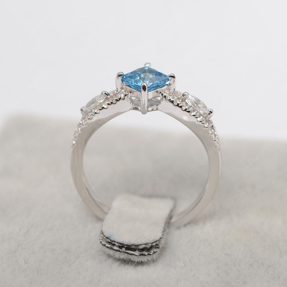 Vintage Princess Cut Swiss Blue Topaz Ring Rose Gold - LUO Jewelry