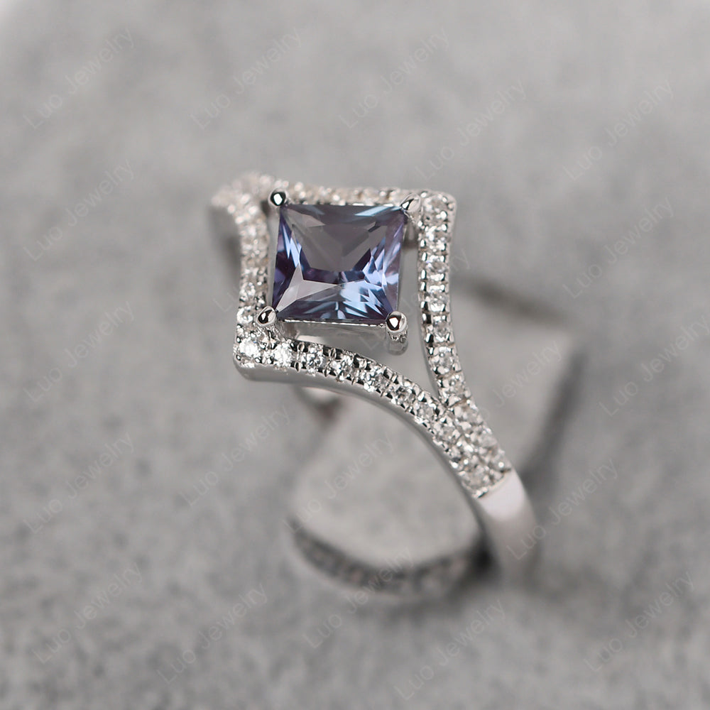 Princess Cut Alexandrite Kite Set Engagement Ring - LUO Jewelry