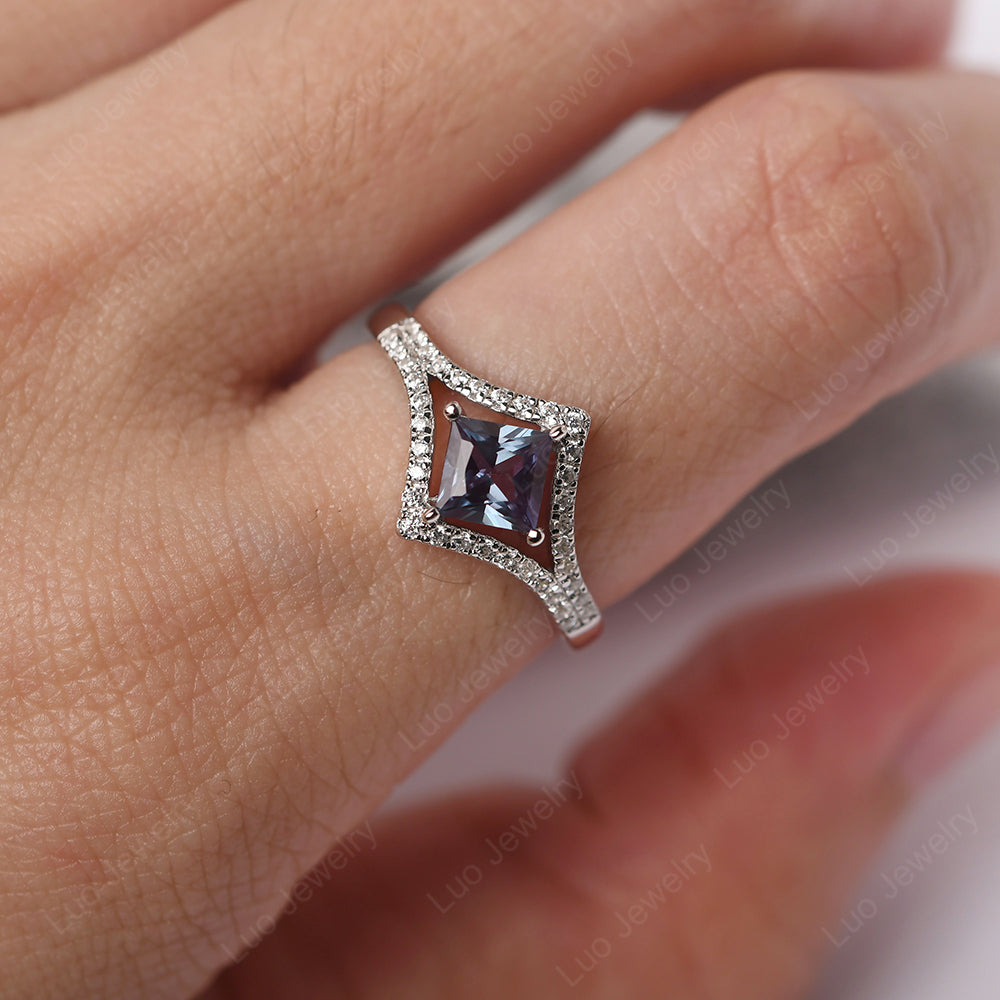 Princess Cut Alexandrite Kite Set Engagement Ring - LUO Jewelry