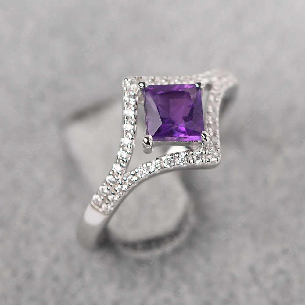 Princess Cut Amethyst Kite Set Engagement Ring - LUO Jewelry