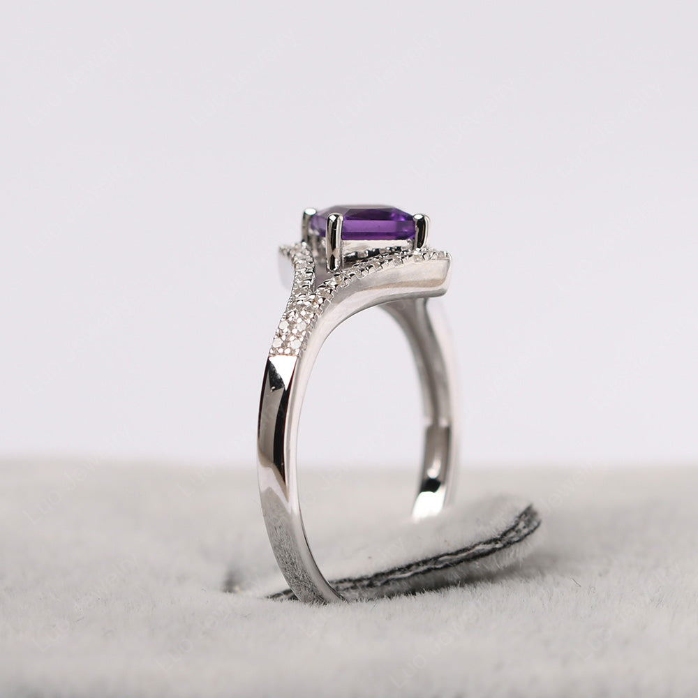 Princess Cut Amethyst Kite Set Engagement Ring - LUO Jewelry
