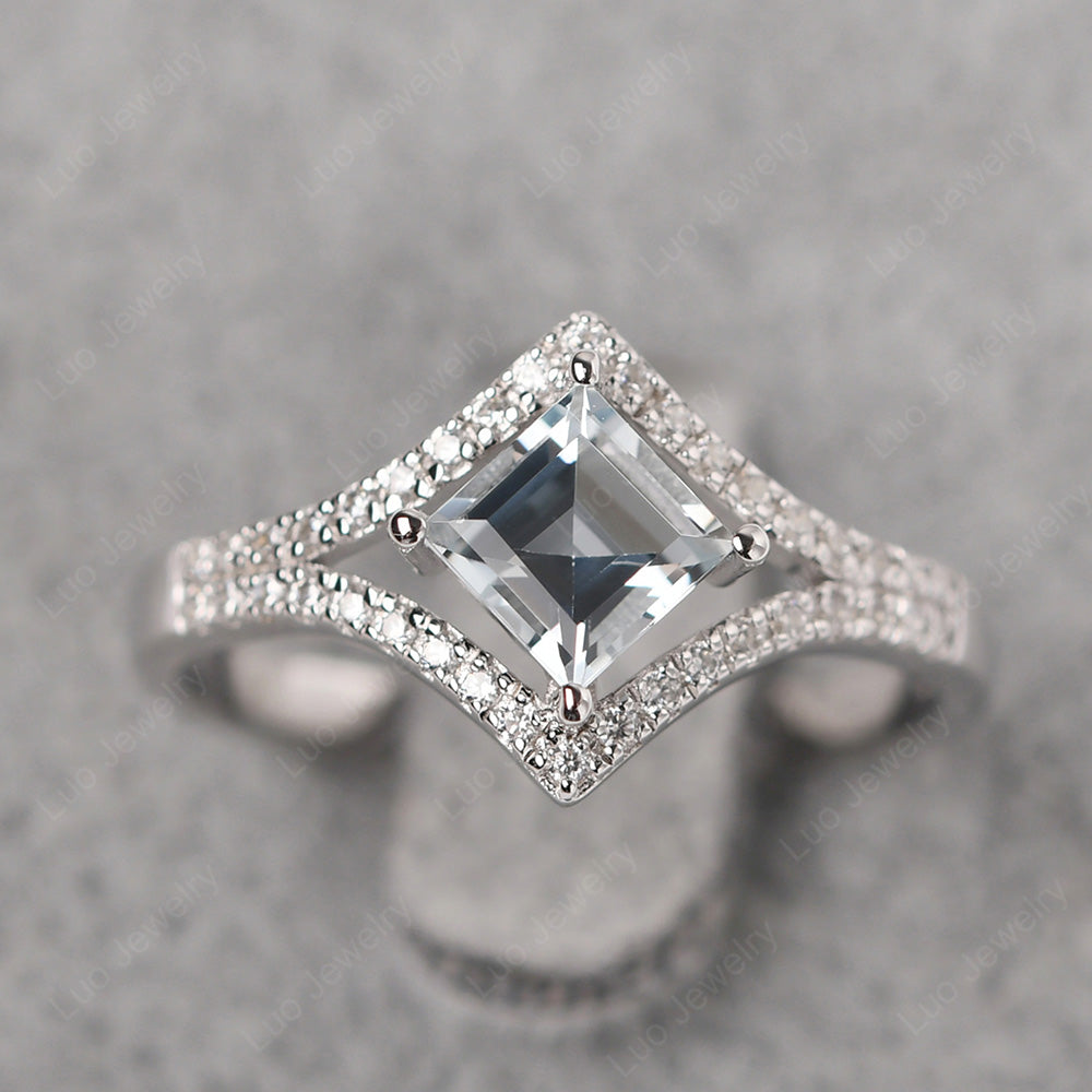 Square Cut Aquamarine Kite Set Engagement Ring - LUO Jewelry