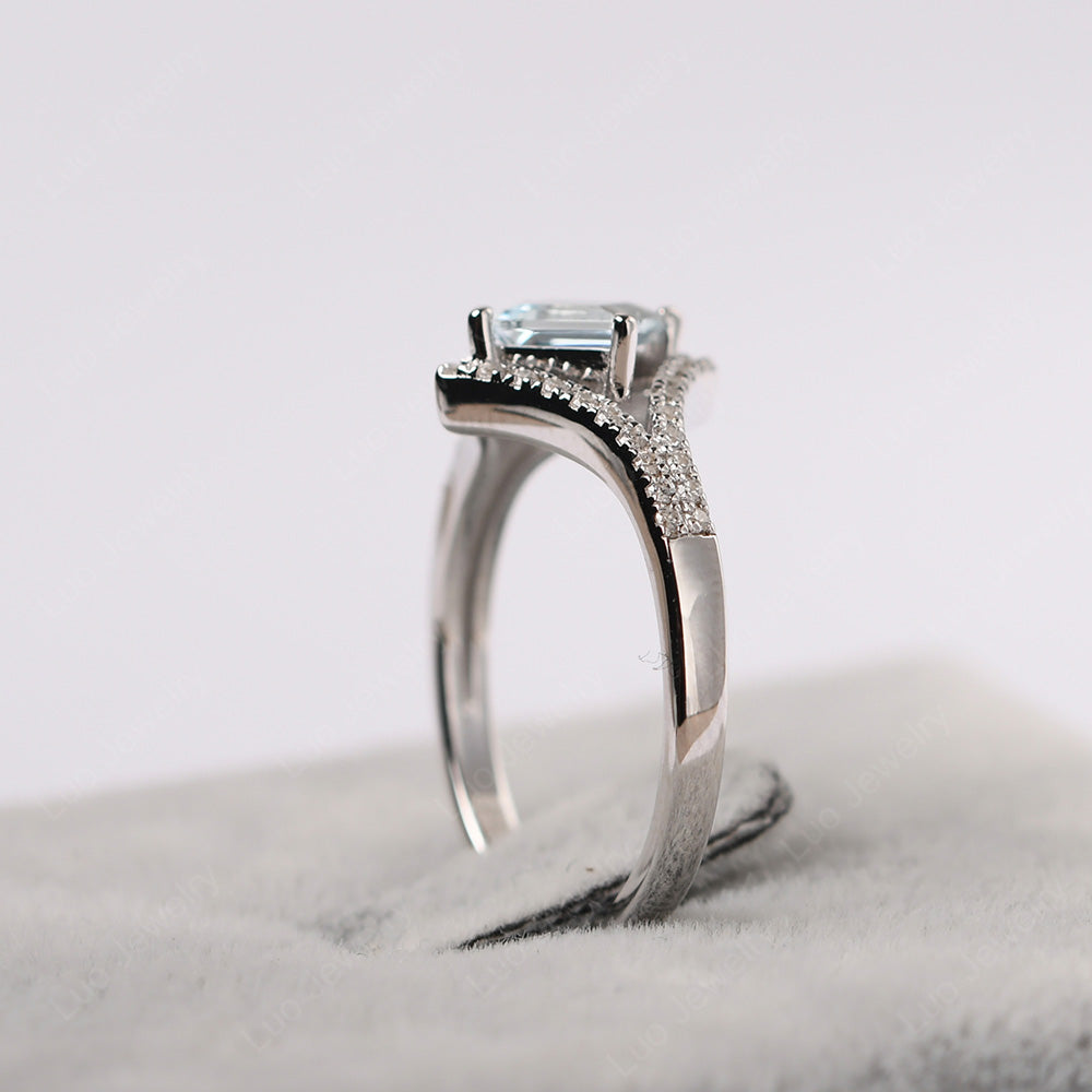 Square Cut Aquamarine Kite Set Engagement Ring - LUO Jewelry