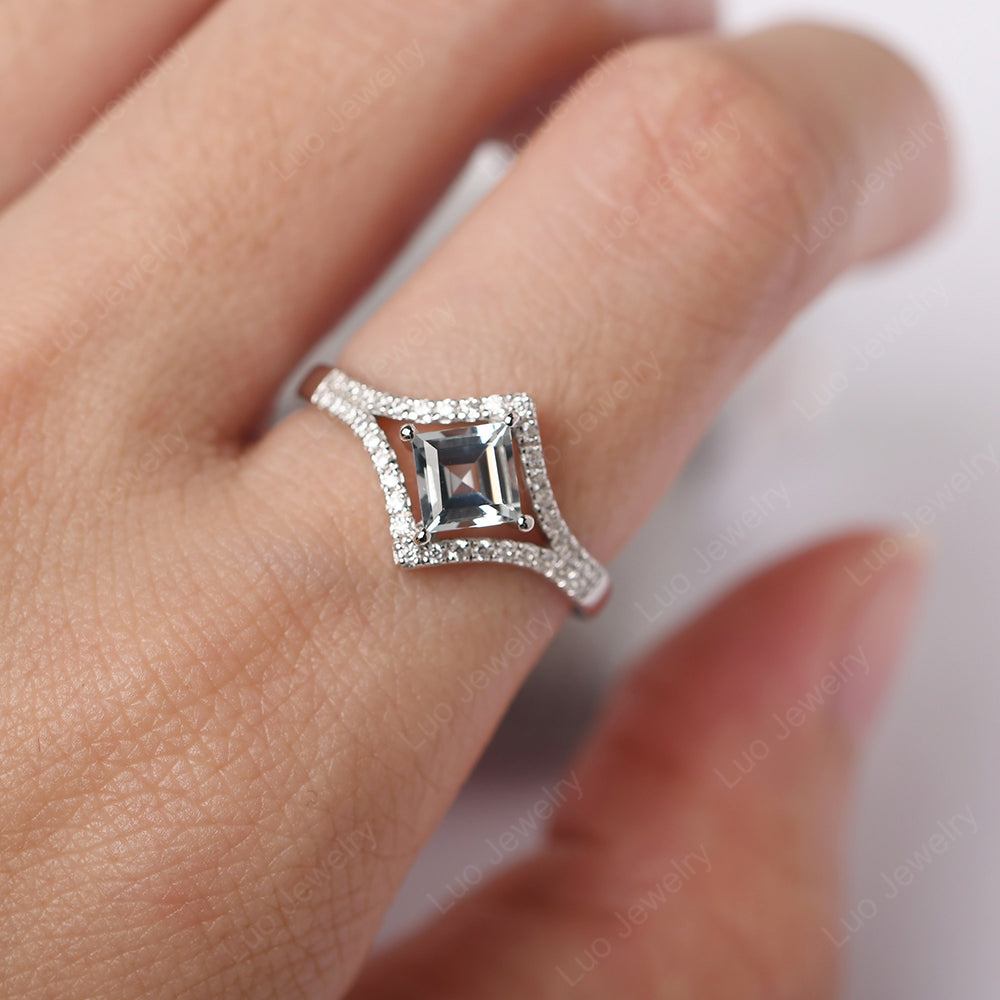 Square Cut Aquamarine Kite Set Engagement Ring - LUO Jewelry