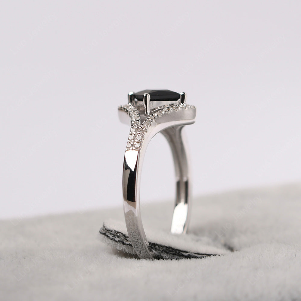 Princess Cut Black Stone Kite Set Engagement Ring - LUO Jewelry