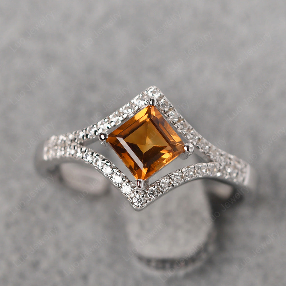 Square Cut Citrine Kite Set Engagement Ring - LUO Jewelry