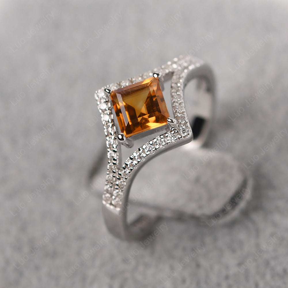 Square Cut Citrine Kite Set Engagement Ring - LUO Jewelry