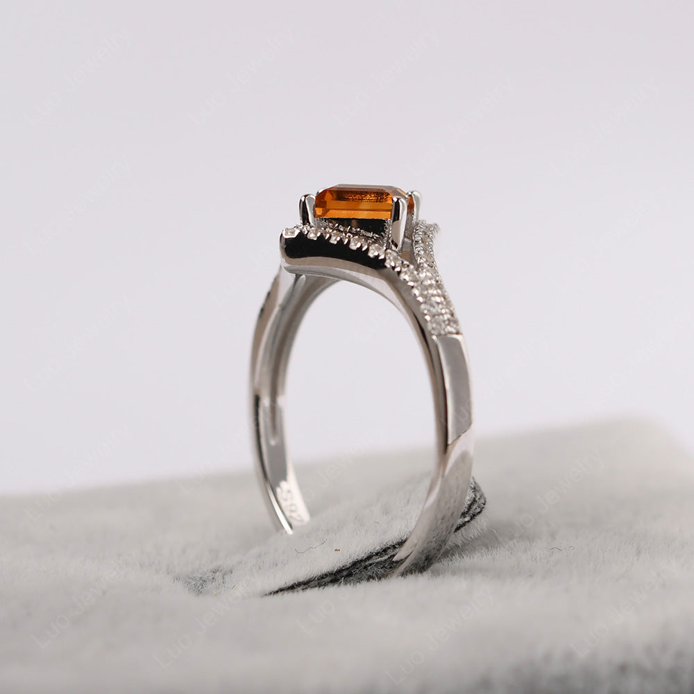 Square Cut Citrine Kite Set Engagement Ring - LUO Jewelry