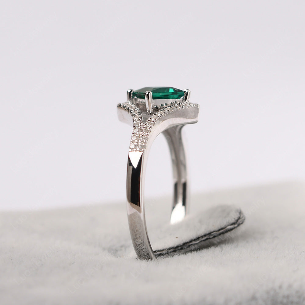 Princess Cut Lab Emerald Kite Set Engagement Ring - LUO Jewelry
