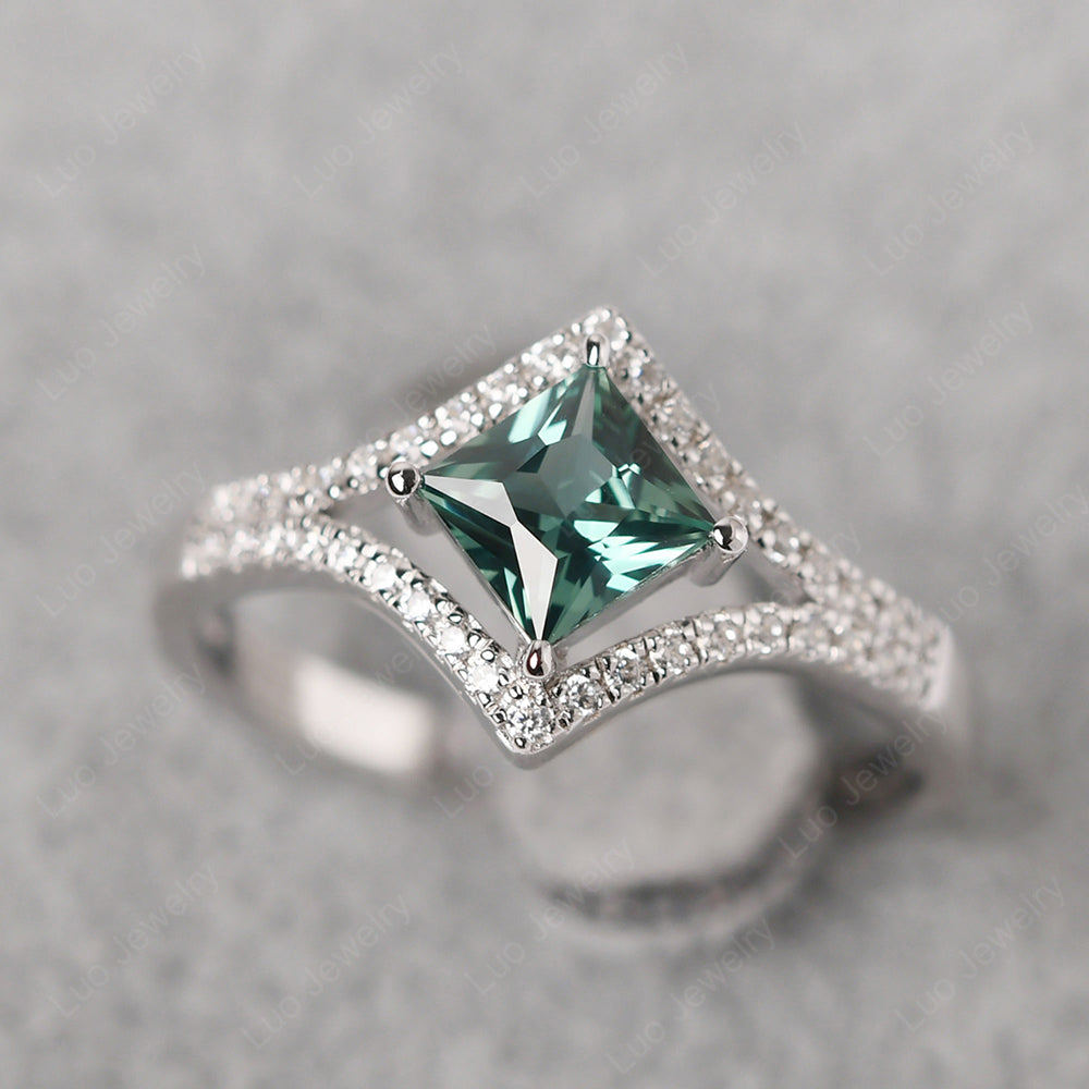 Princess Cut Green Sapphire Kite Set Engagement Ring - LUO Jewelry