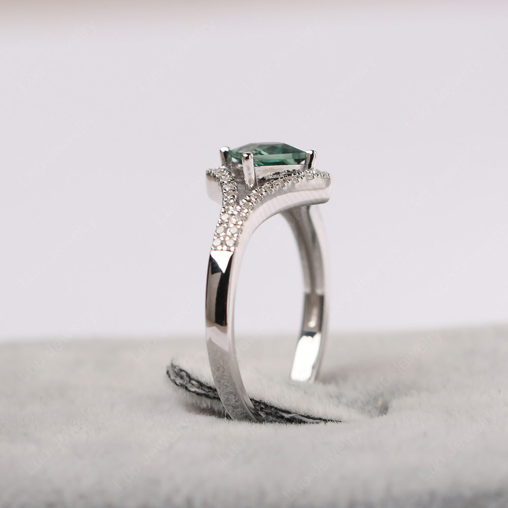 Princess Cut Green Sapphire Kite Set Engagement Ring - LUO Jewelry