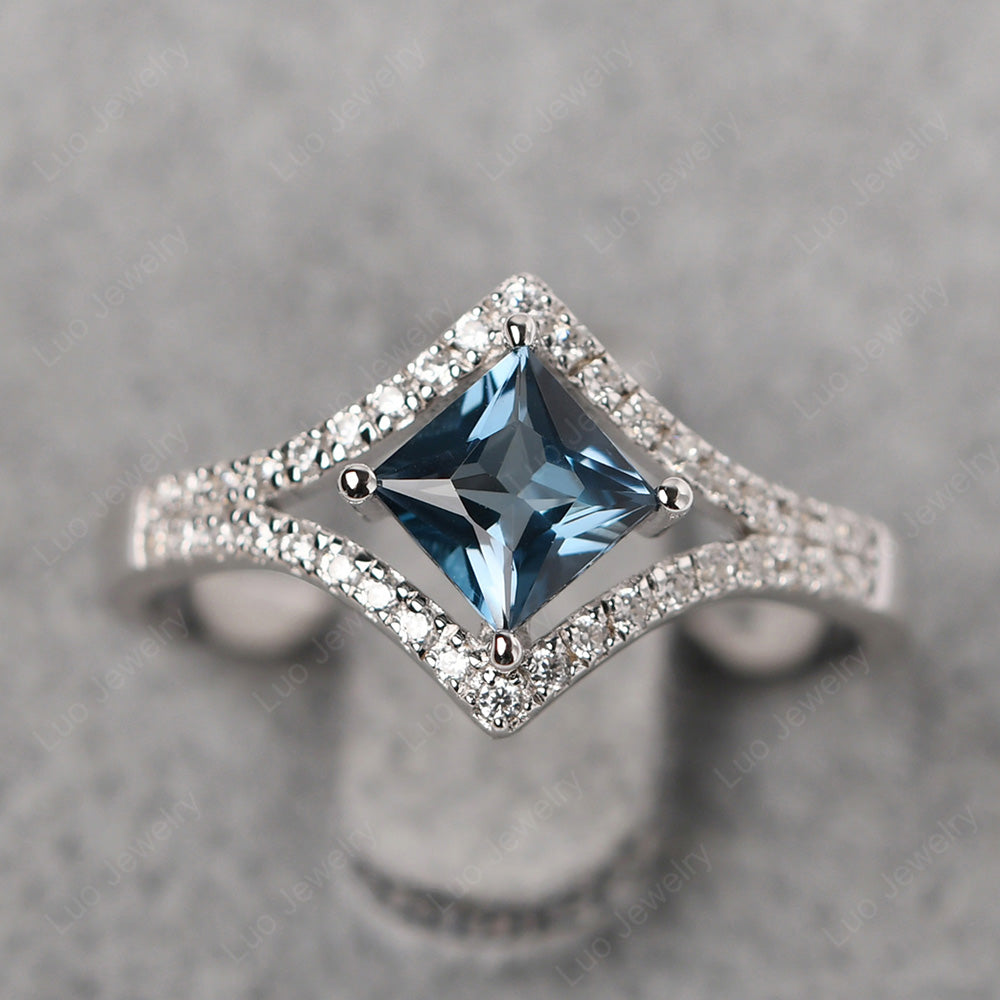 Princess Cut London Blue Topaz Kite Set Engagement Ring - LUO Jewelry