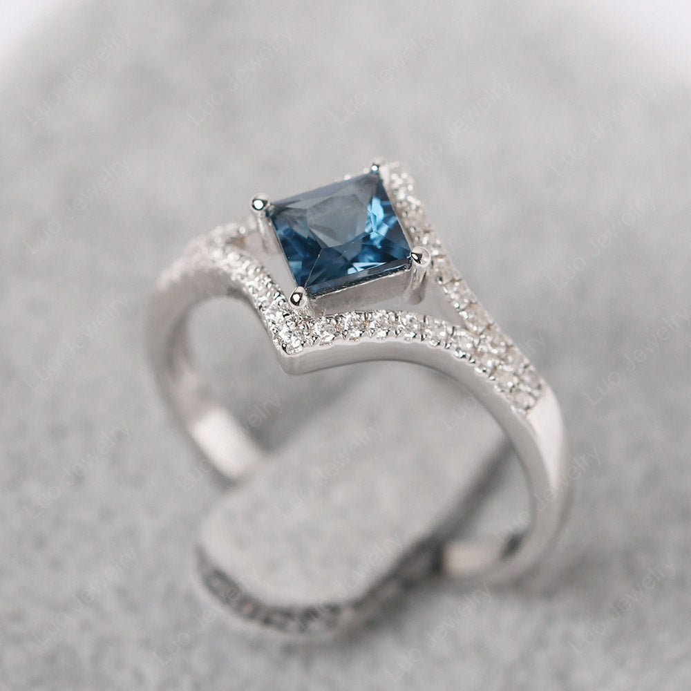 Princess Cut London Blue Topaz Kite Set Engagement Ring - LUO Jewelry