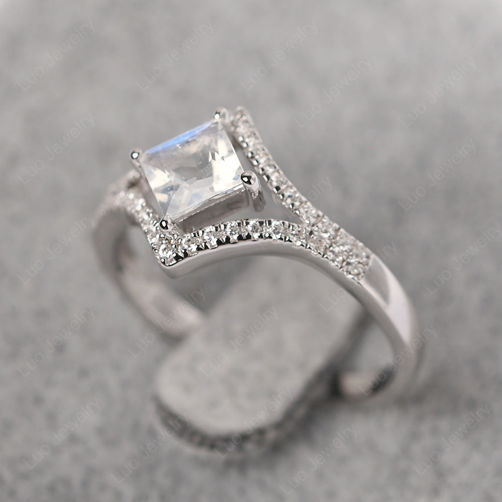 Princess Cut Moonstone Kite Set Engagement Ring - LUO Jewelry
