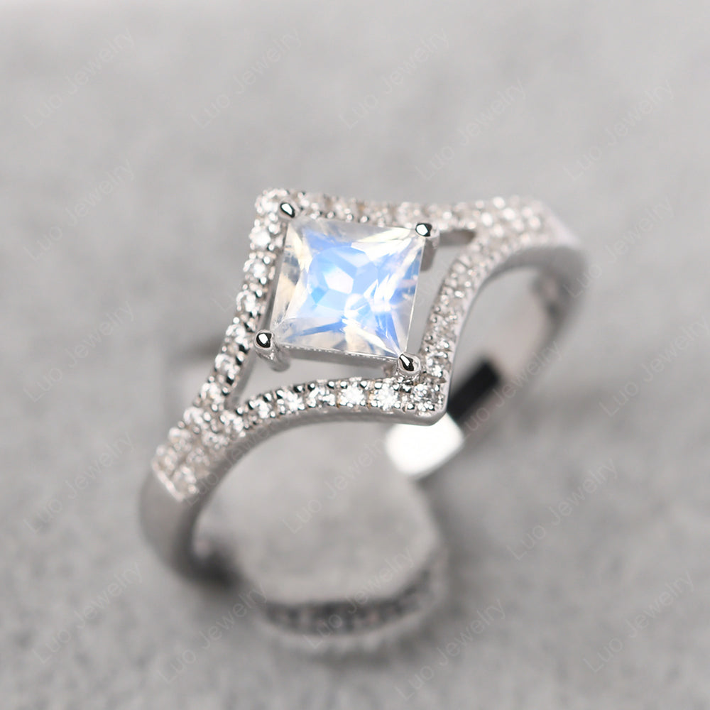 Princess Cut Moonstone Kite Set Engagement Ring - LUO Jewelry